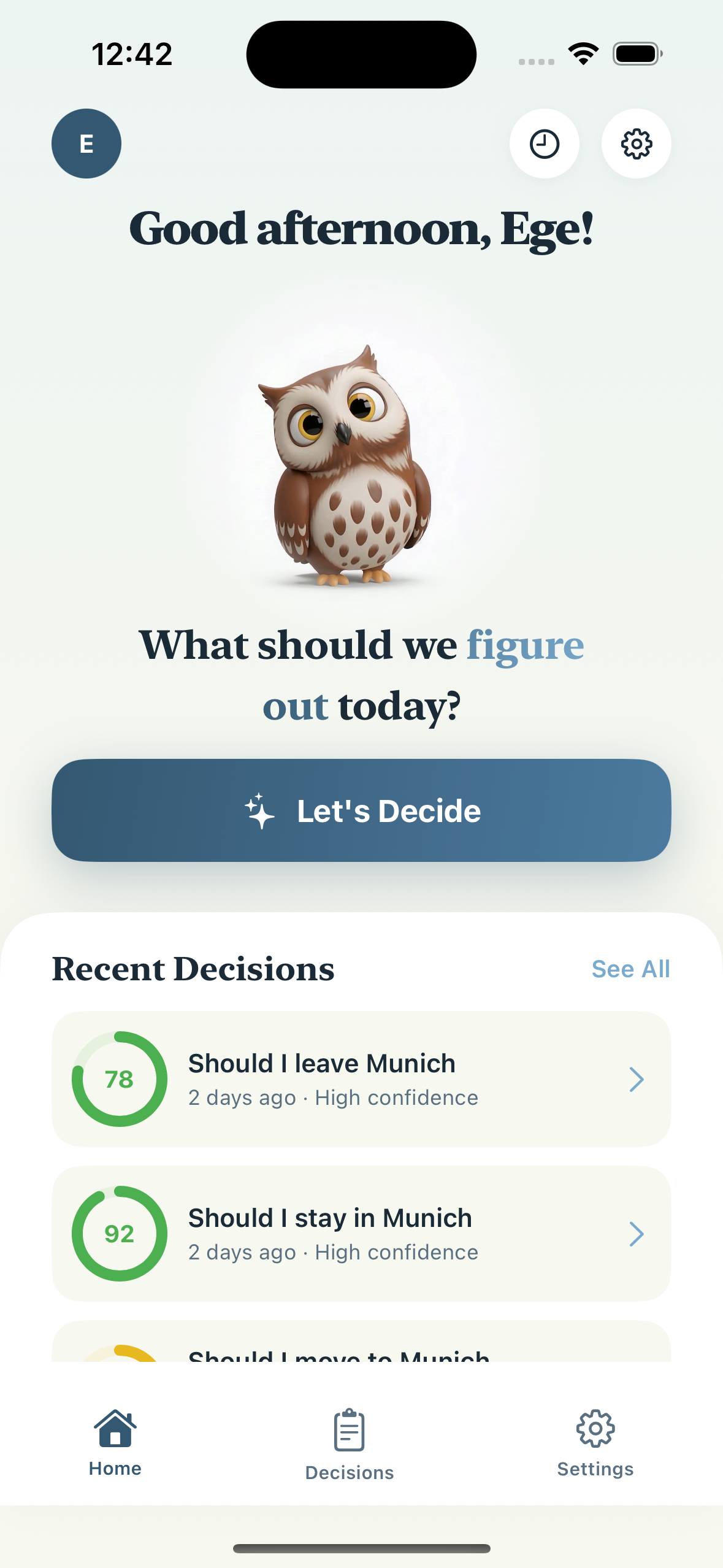 Wise Owl home screen